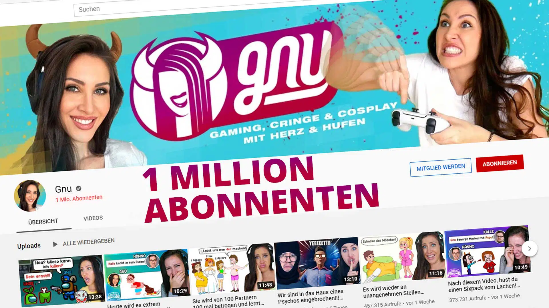 saftiges gnu 1 million abonnenten